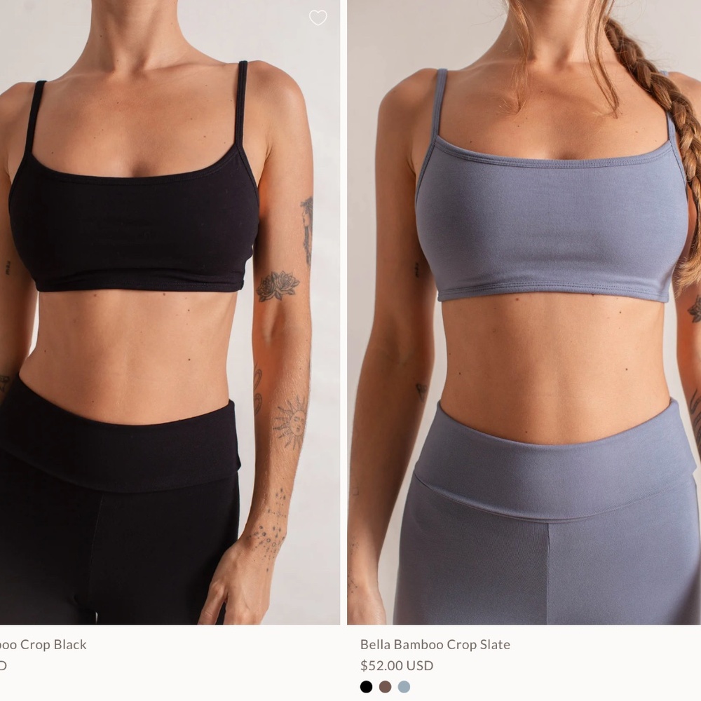 Indigo Luna Bella Bamboo Crop Top Colors Black AND Slate Sizes XS